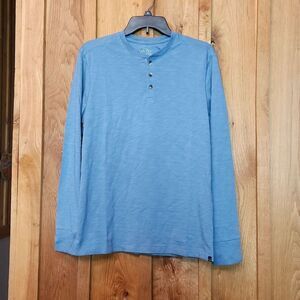 EVEN TIDE Stitch Fix Long Sleeve 100% Cotton Casual Henley Shirt, Small, Blue
